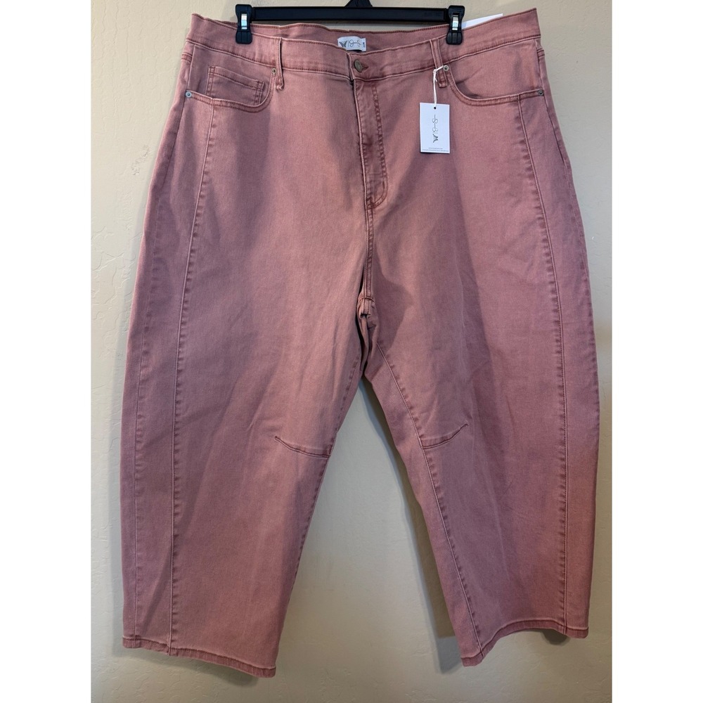 Jessica Simpson Barrel Jeans Women 22W Sunset Pink Cropped High Rise Denim NEW